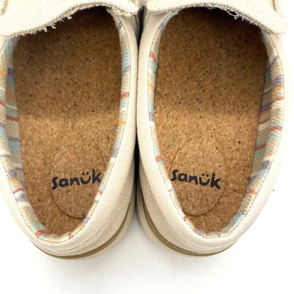Sanuk Sidewalk Surfer Oatmilk / Cream Canvas Men\'s Loafers Size 11.5